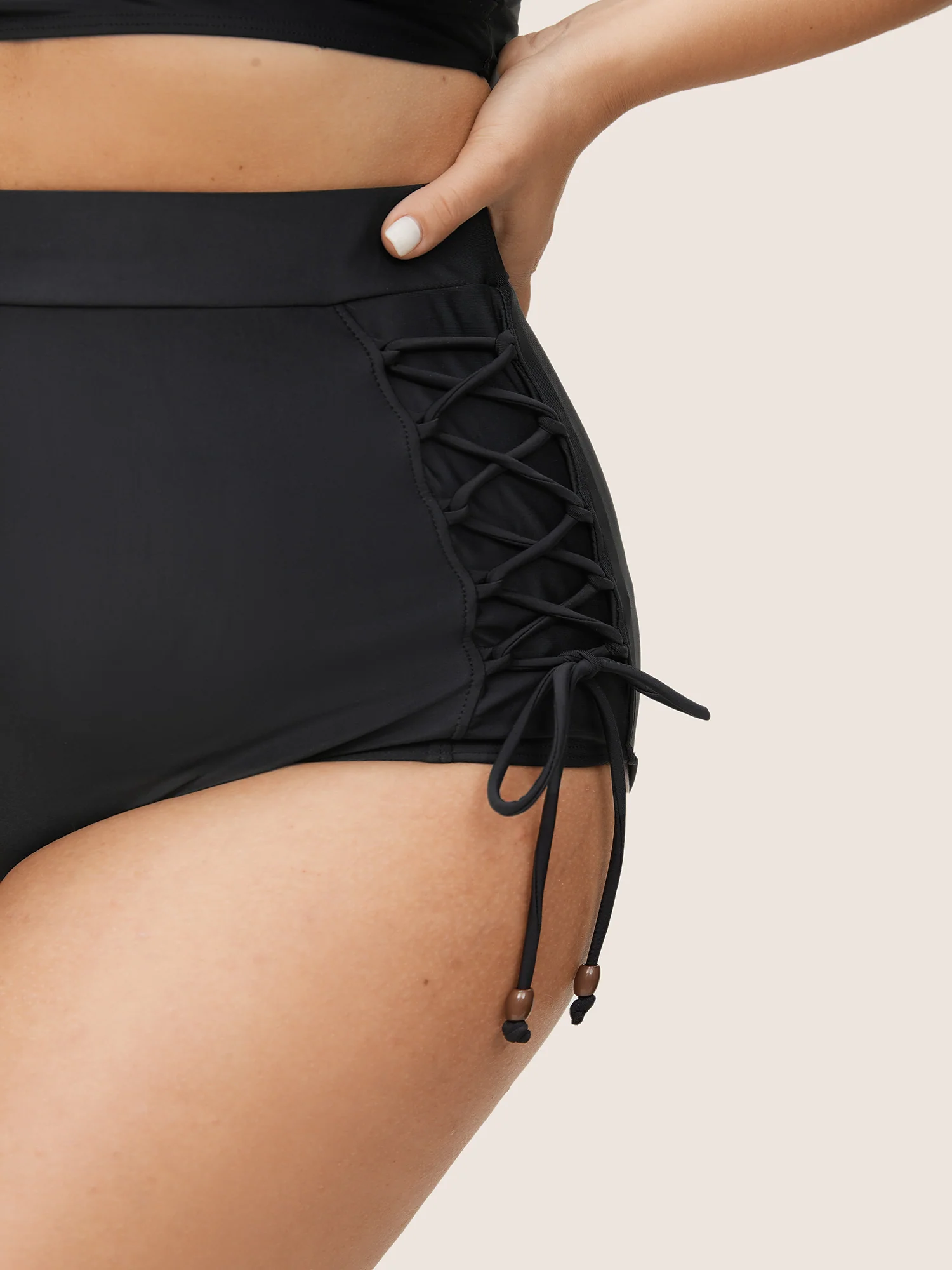 Plain Lace Up Side High Rise Swim Bottom - Image 3