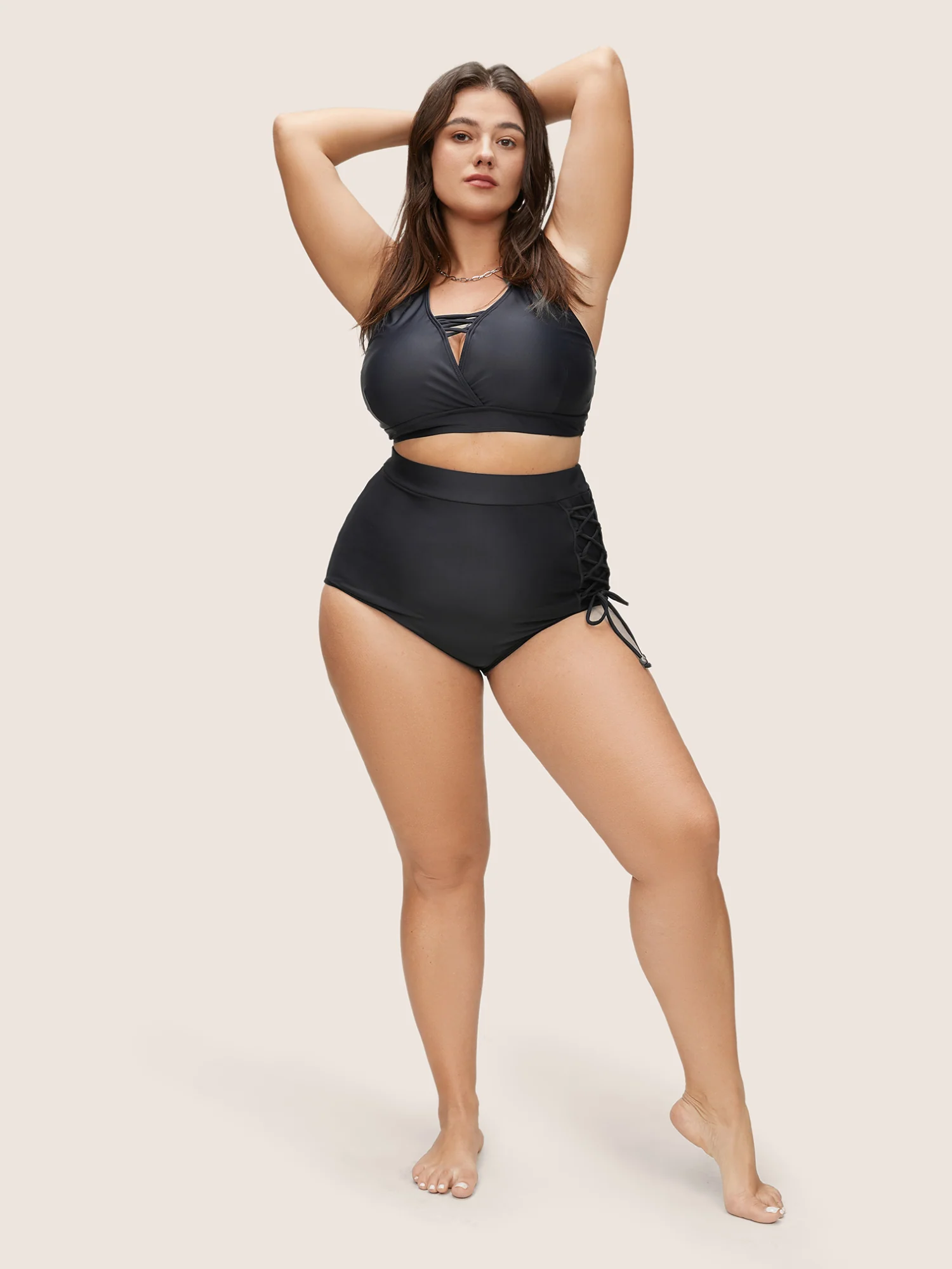 Plain Lace Up Side High Rise Swim Bottom - Image 4