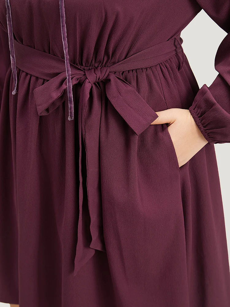 Halloween Plain Lantern Sleeve Belted Lace Up Asymmetrical Hem Dress - Image 8