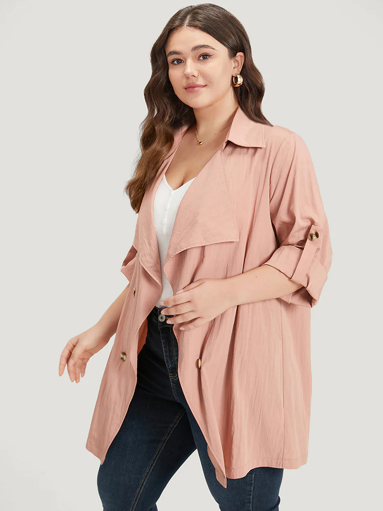 Plain Lapel Collar Asymmetrical Tab Sleeve Coat - Image 3