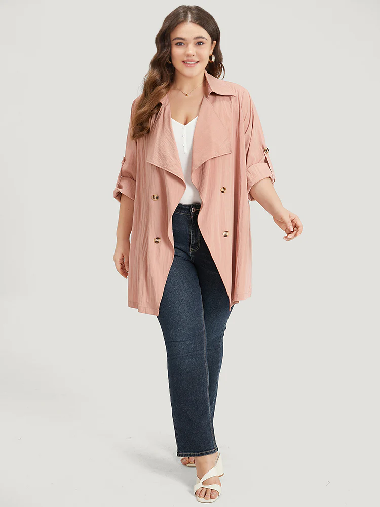 Plain Lapel Collar Asymmetrical Tab Sleeve Coat - Image 4