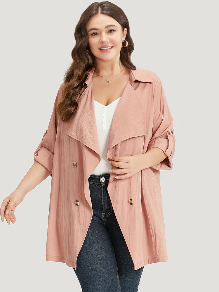 Plain Lapel Collar Asymmetrical Tab Sleeve Coat - Image 5
