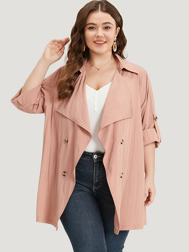 Plain Lapel Collar Asymmetrical Tab Sleeve Coat - Image 6