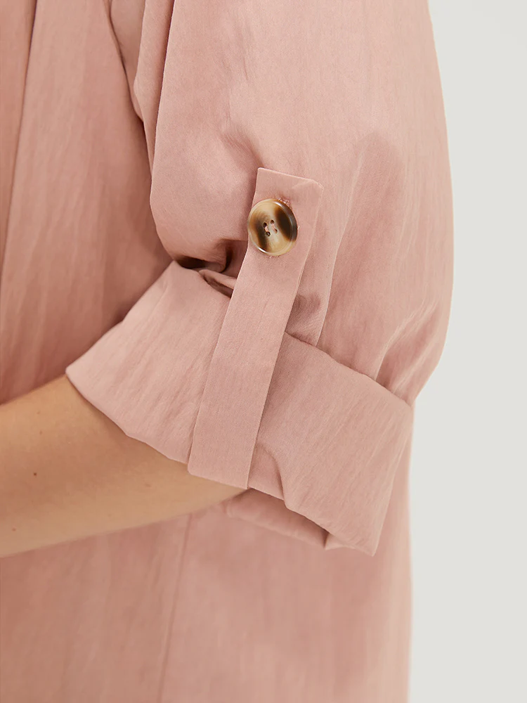 Plain Lapel Collar Asymmetrical Tab Sleeve Coat - Image 7