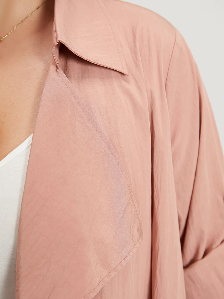 Plain Lapel Collar Asymmetrical Tab Sleeve Coat - Image 8