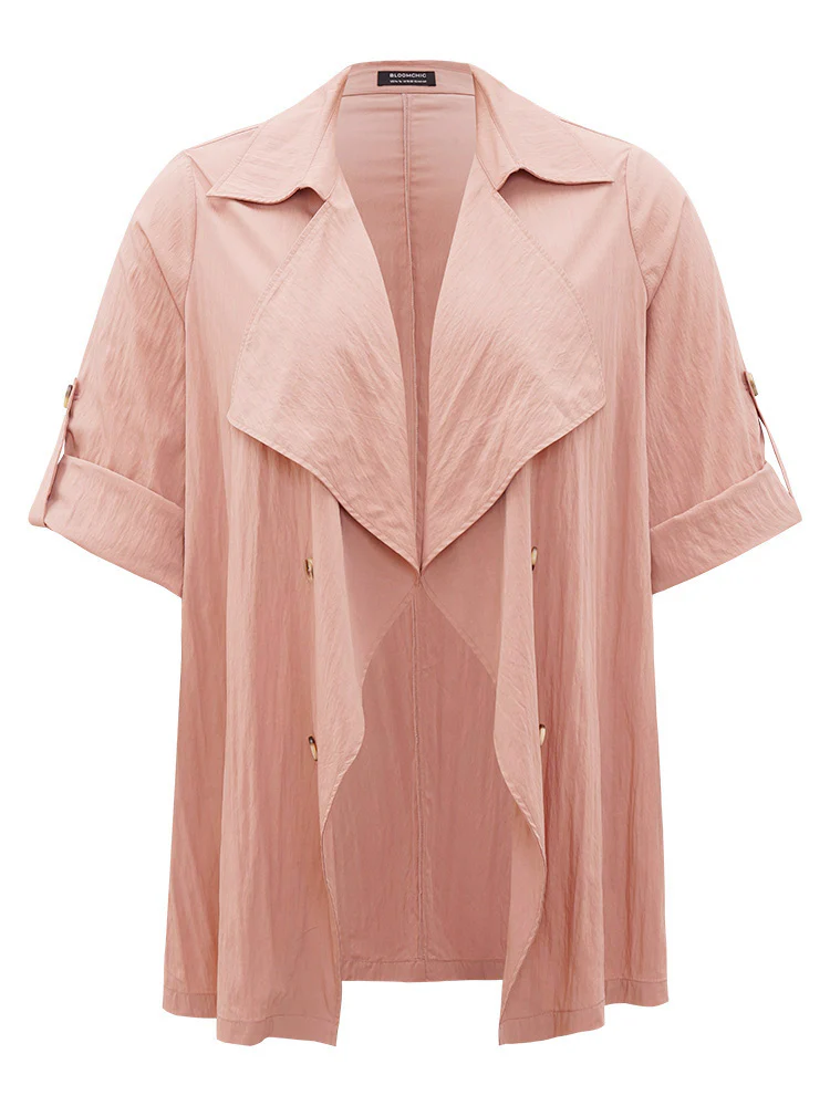 Plain Lapel Collar Asymmetrical Tab Sleeve Coat - Image 9