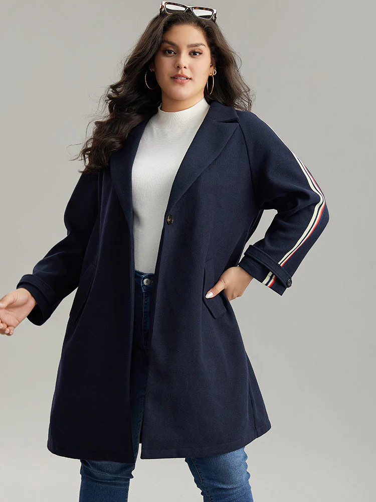 Plain Lapel Collar Button Up Contrast Webbing Windbreaker - Image 2
