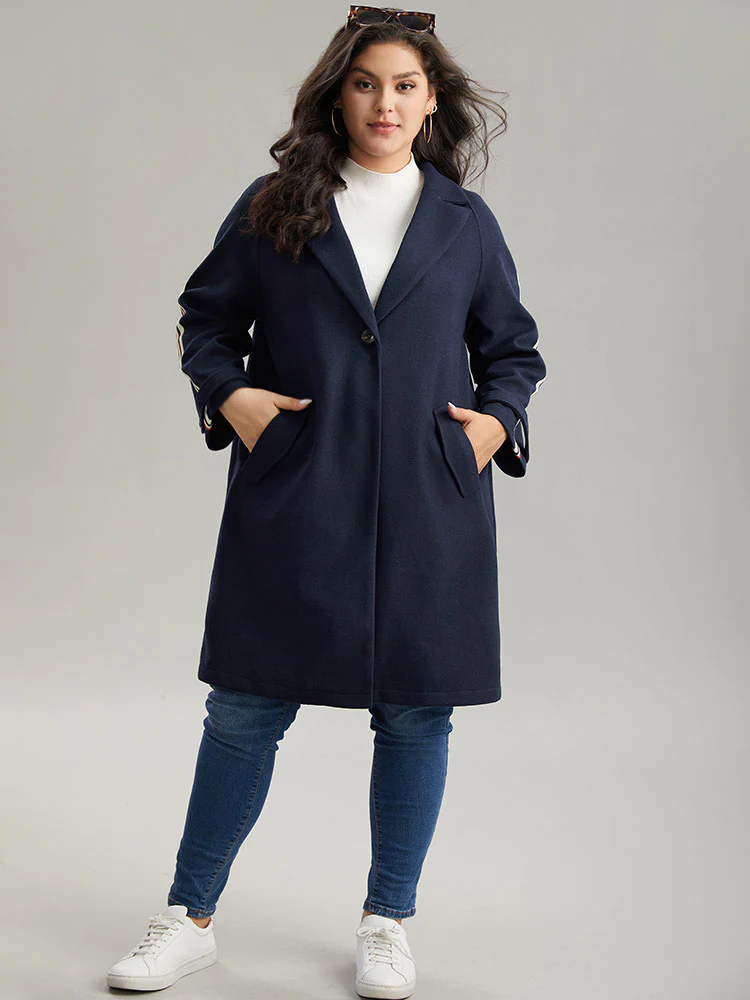 Plain Lapel Collar Button Up Contrast Webbing Windbreaker - Image 4