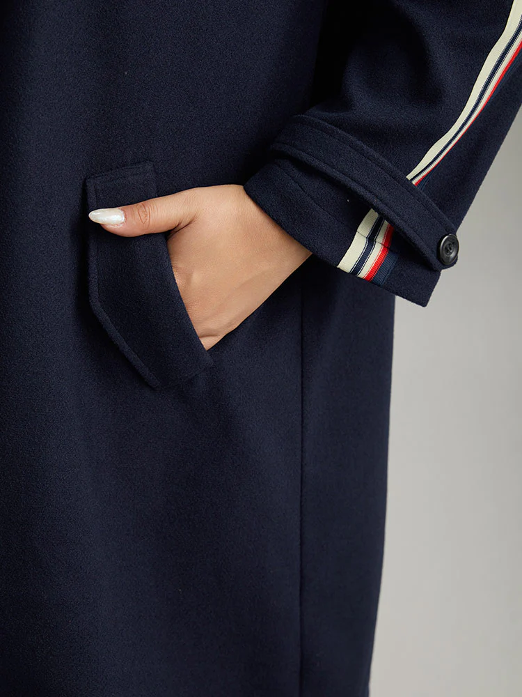 Plain Lapel Collar Button Up Contrast Webbing Windbreaker - Image 7