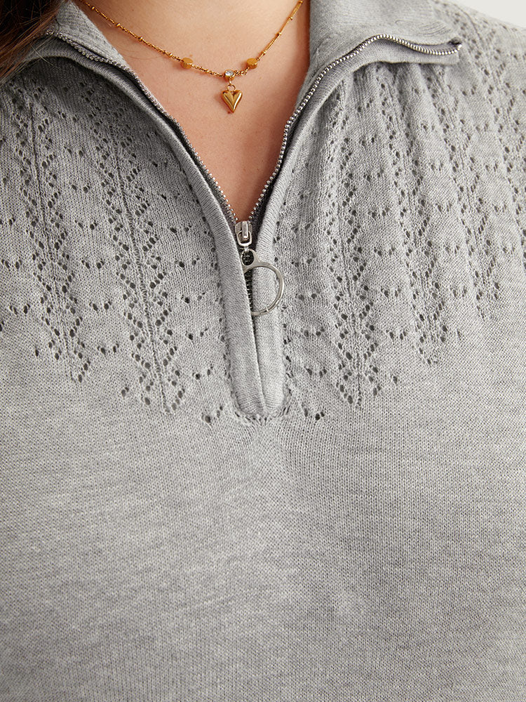 Plain Lapel Collar Plisse Zipper Pullover - Image 7