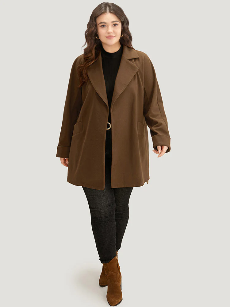 Plain Lapel Collar Pocket Belted Coat - Image 4