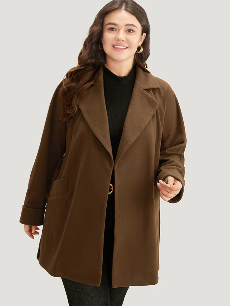 Plain Lapel Collar Pocket Belted Coat - Image 5