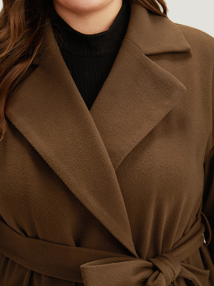Plain Lapel Collar Pocket Belted Coat - Image 8
