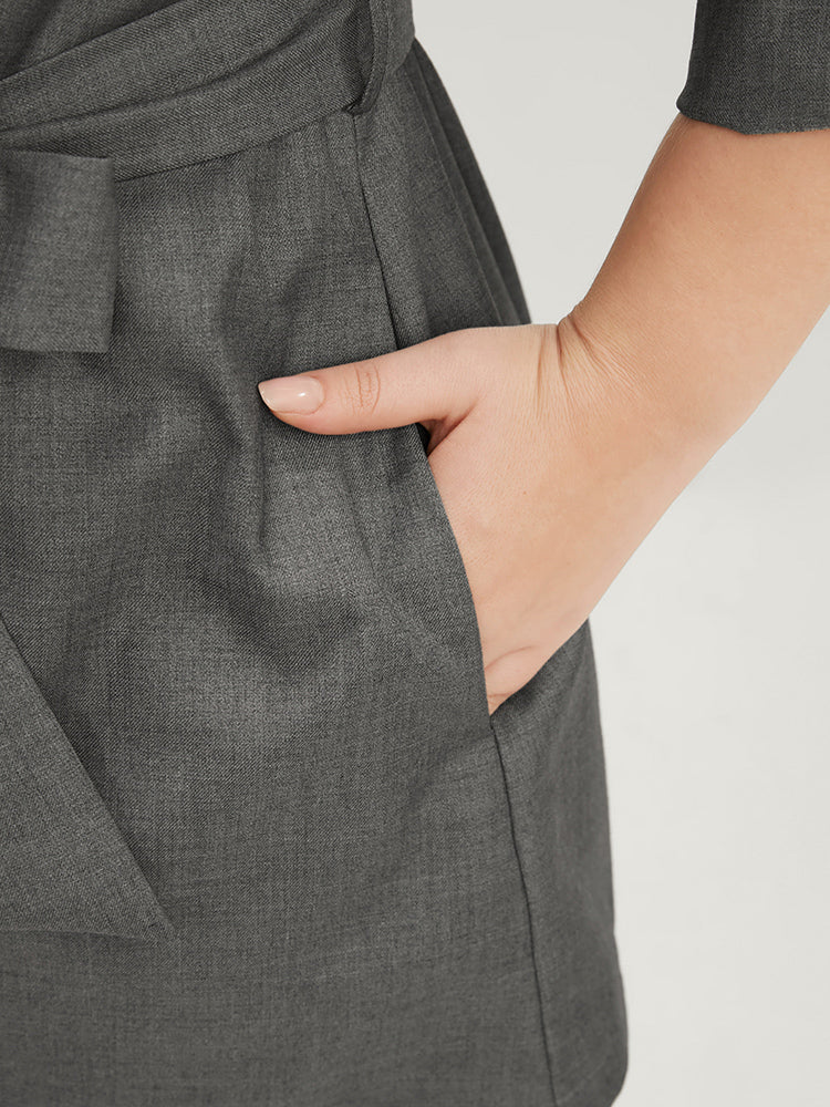 Plain Lapel Collar Pocket Roll Sleeve Belted Coat - Image 7