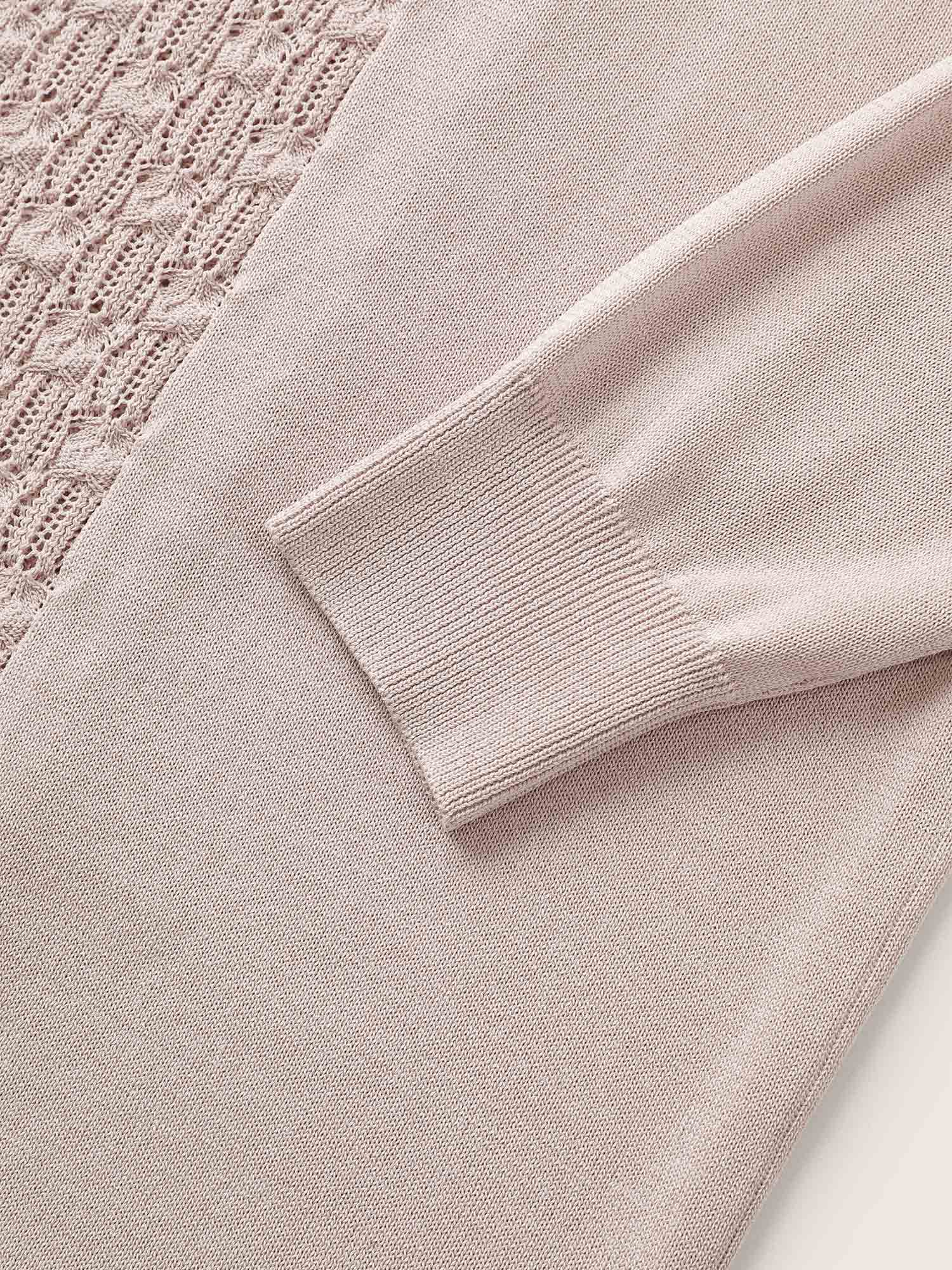 Plain Lapel Collar Pointelle Knit Backless Cardigan - Image 6