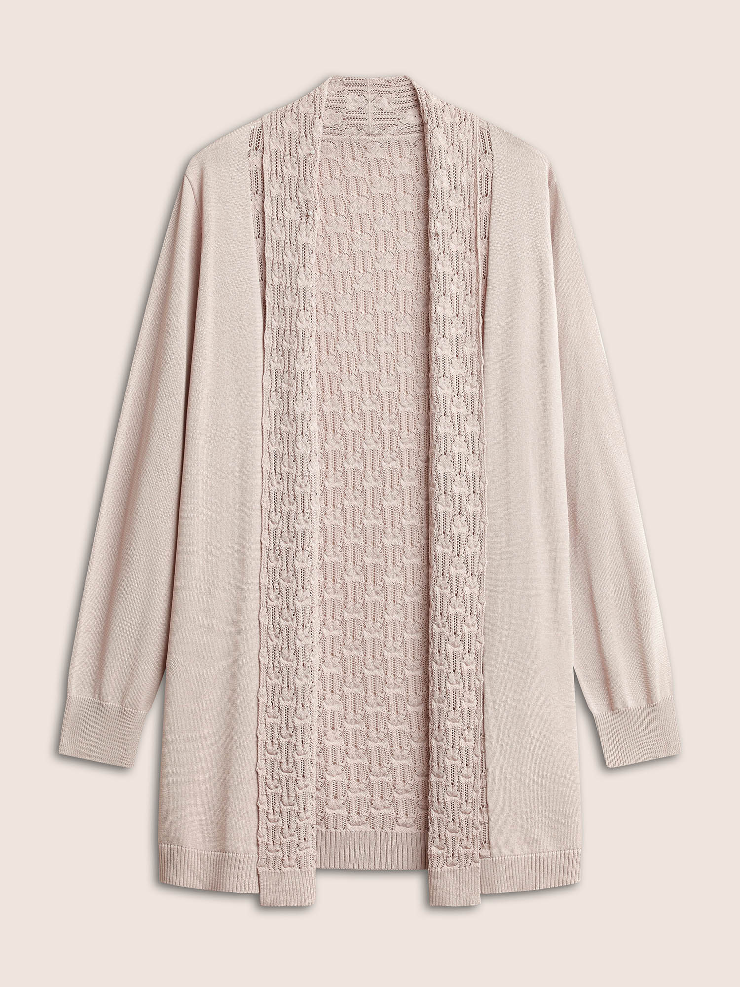 Plain Lapel Collar Pointelle Knit Backless Cardigan - Image 7