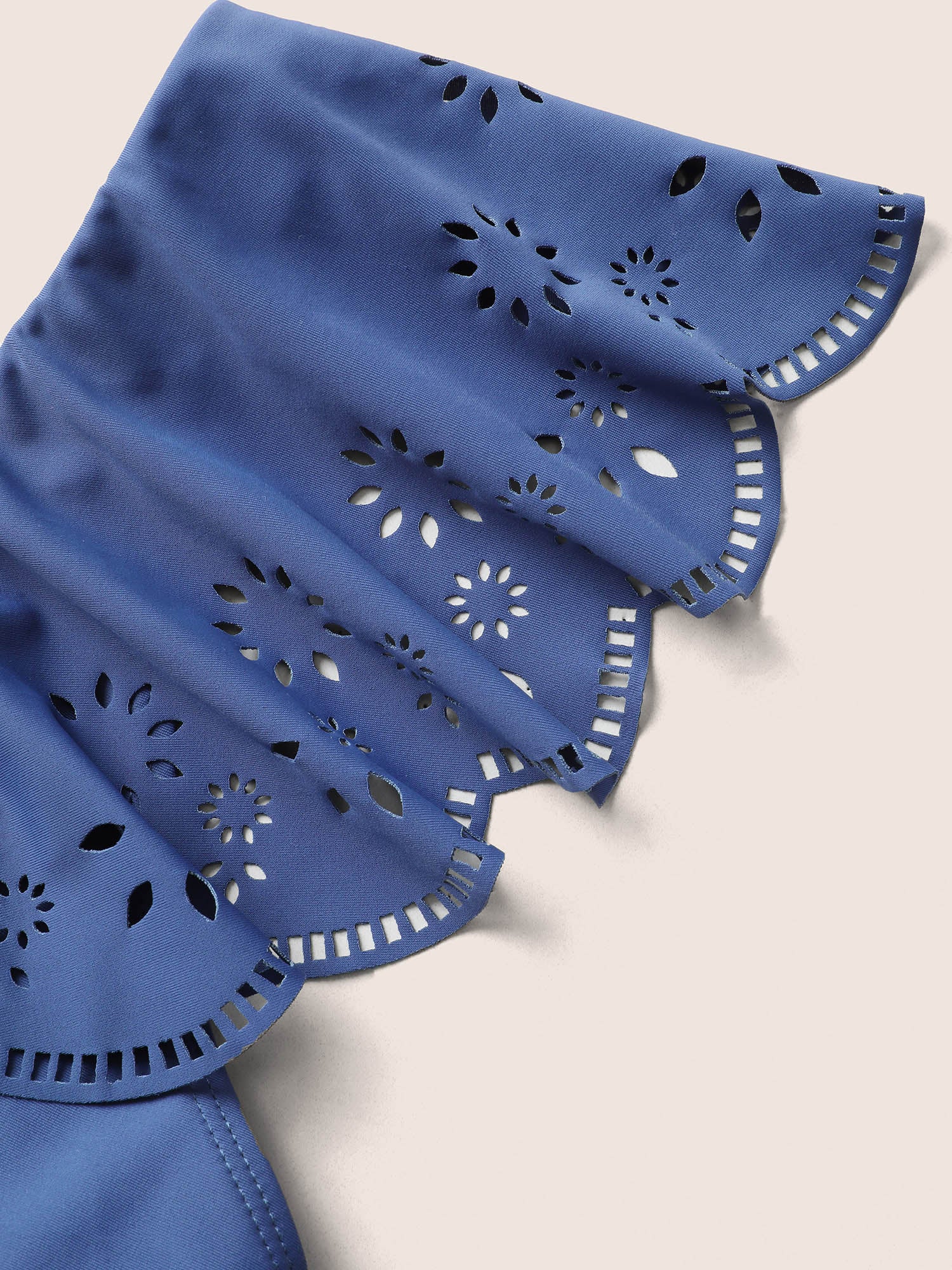 Plain Laser Cut Flutter Trim One Piece Swimsuit - Image 7