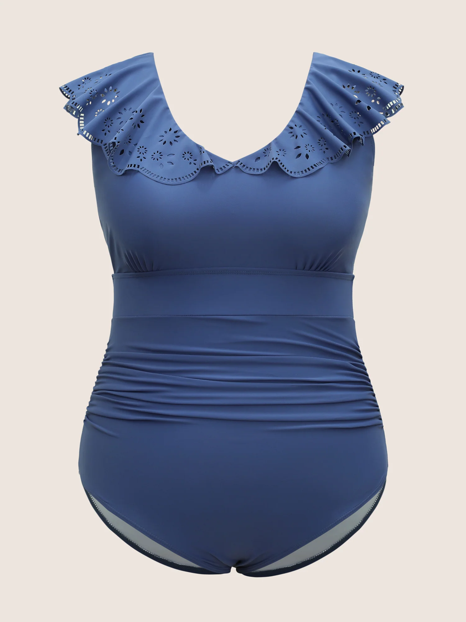 Plain Laser Cut Flutter Trim One Piece Swimsuit - Image 8
