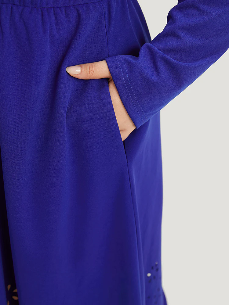 Plain Laser Cut Gathered Square Neck Dress - Image 6