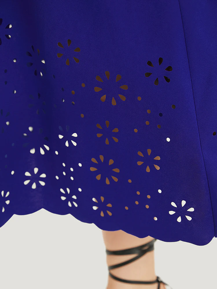 Plain Laser Cut Gathered Square Neck Dress - Image 7