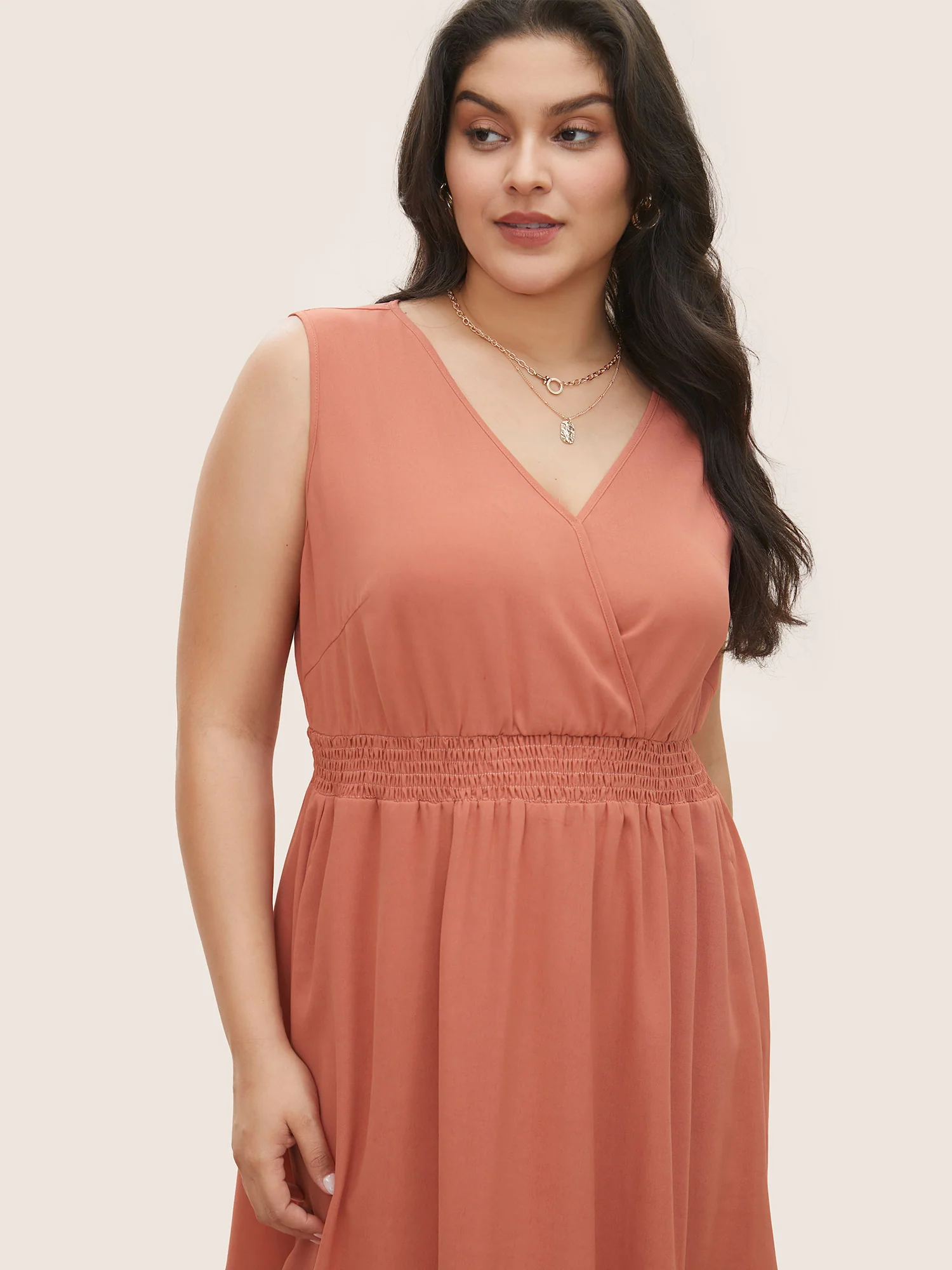 Plain Laser Cut Shirred Wrap Tank Dress - Image 4