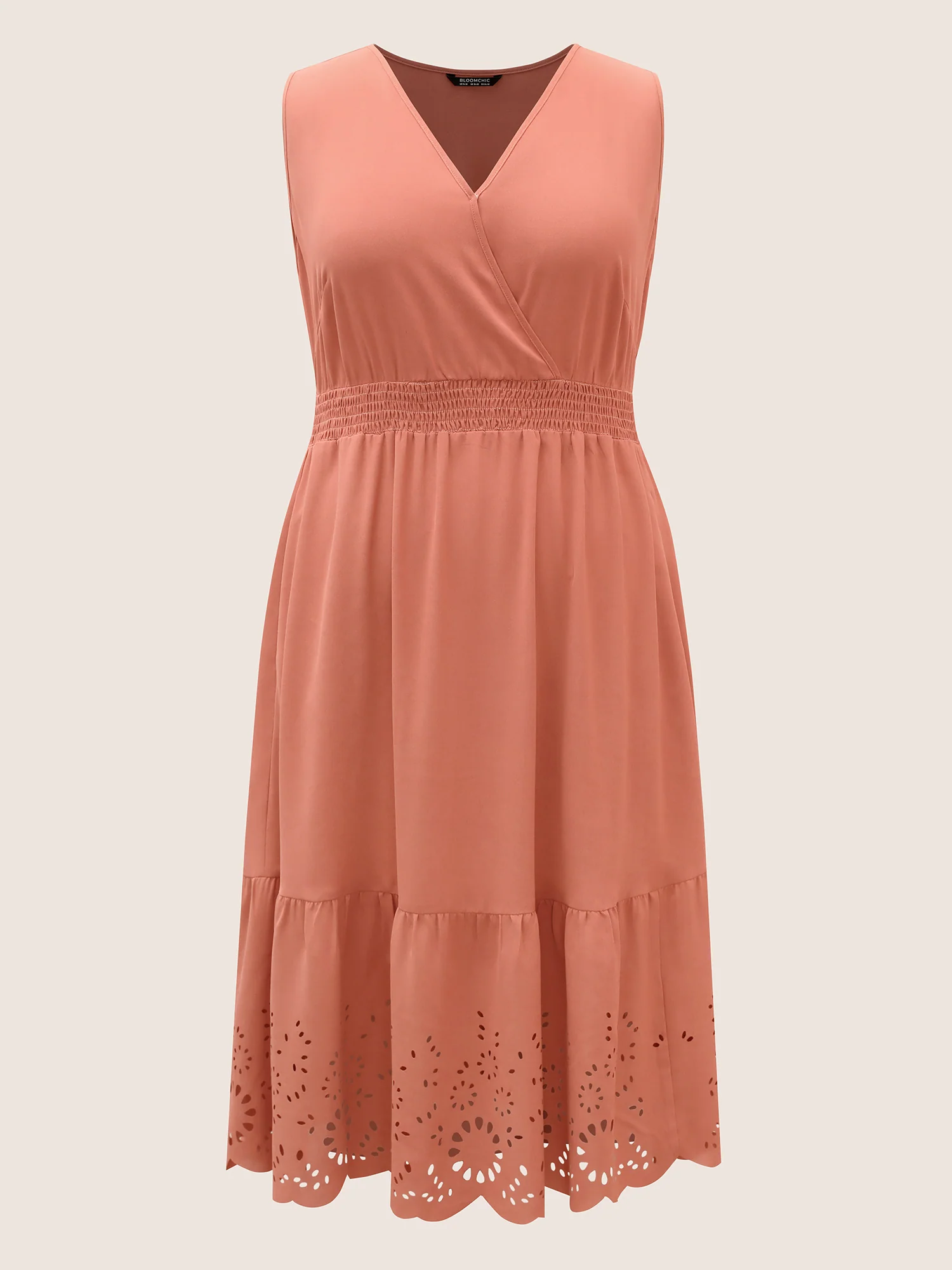 Plain Laser Cut Shirred Wrap Tank Dress - Image 8