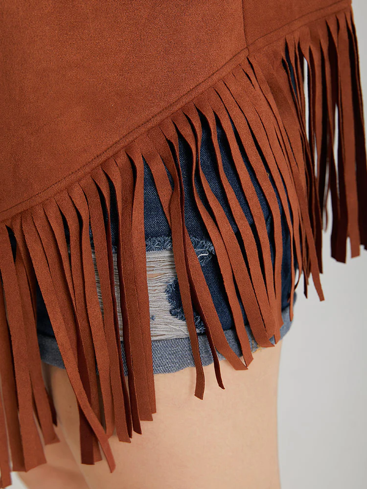 Plain Laser Cut Tassel Trim Sleeveless Kimono - Image 8