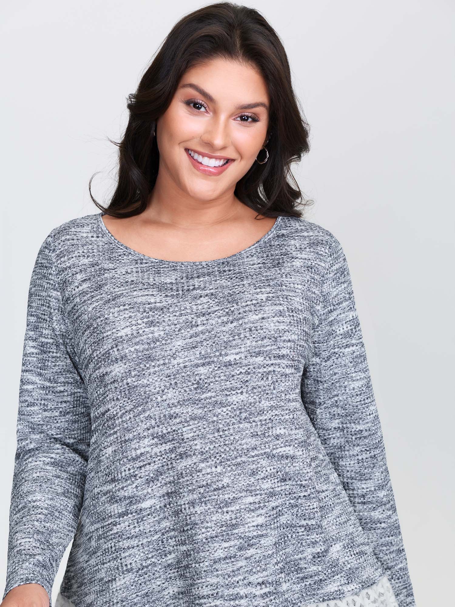 Plain Layered Lace Hem Knit Top - Image 2