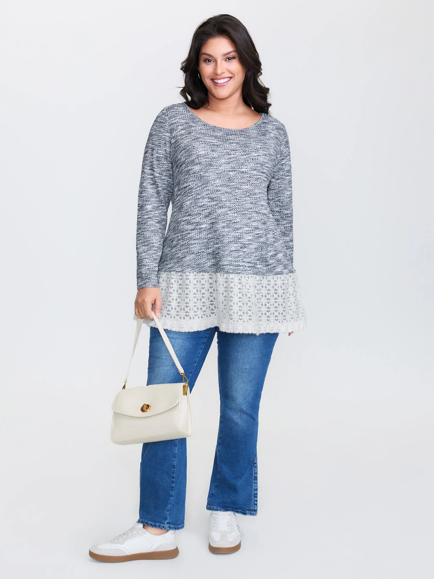 Plain Layered Lace Hem Knit Top - Image 3