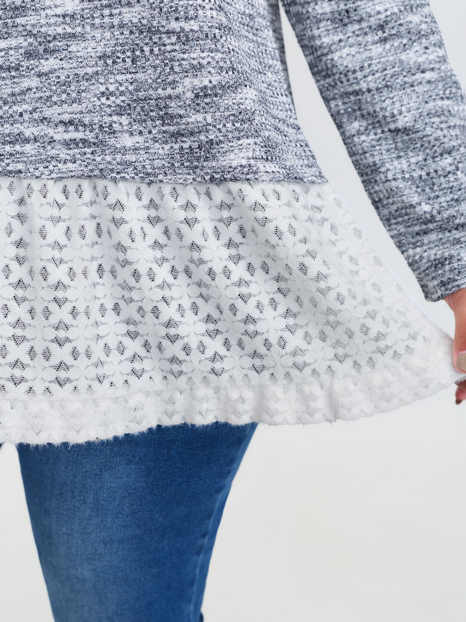 Plain Layered Lace Hem Knit Top - Image 4