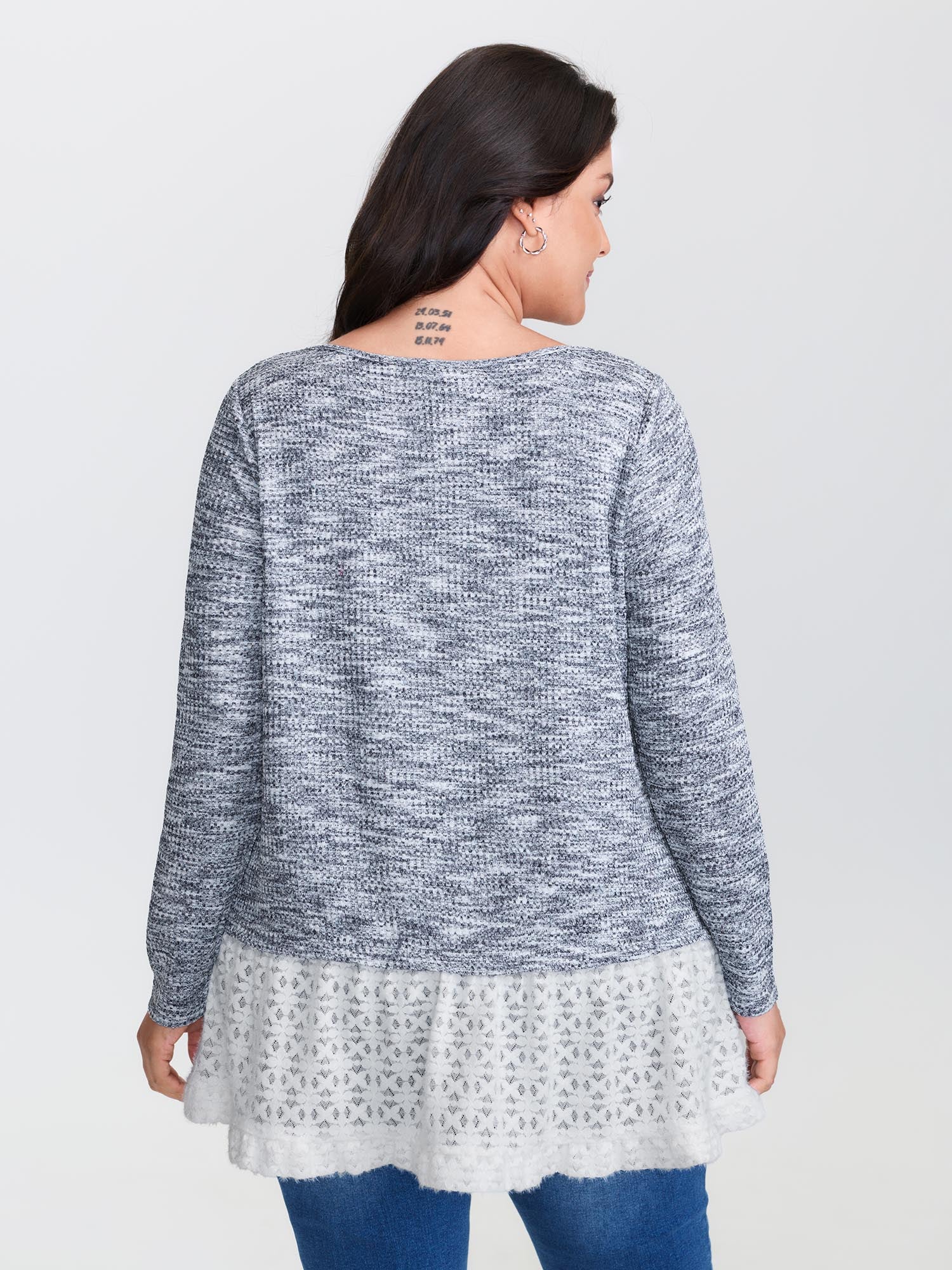 Plain Layered Lace Hem Knit Top - Image 5
