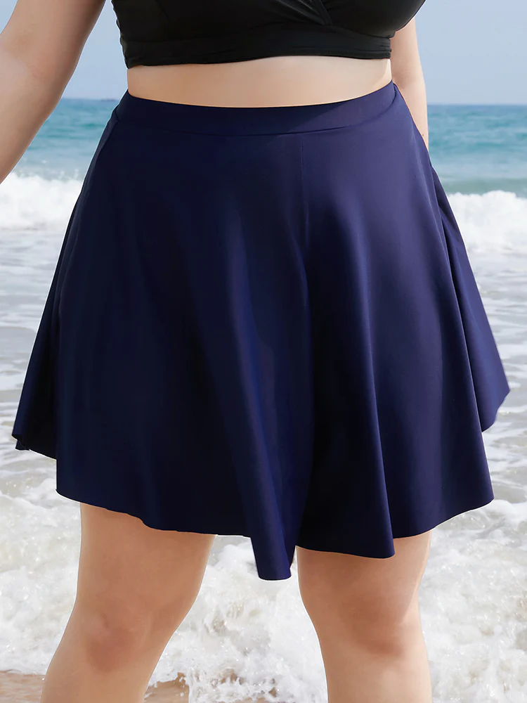 Plain Loose High Waist Swim Shorts - Image 5