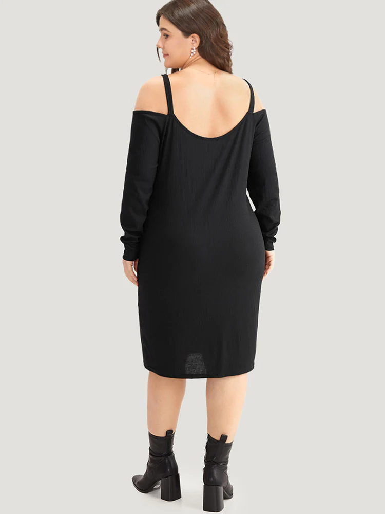 Plain Rib Knit Metal Detail Cami Dress - Image 3