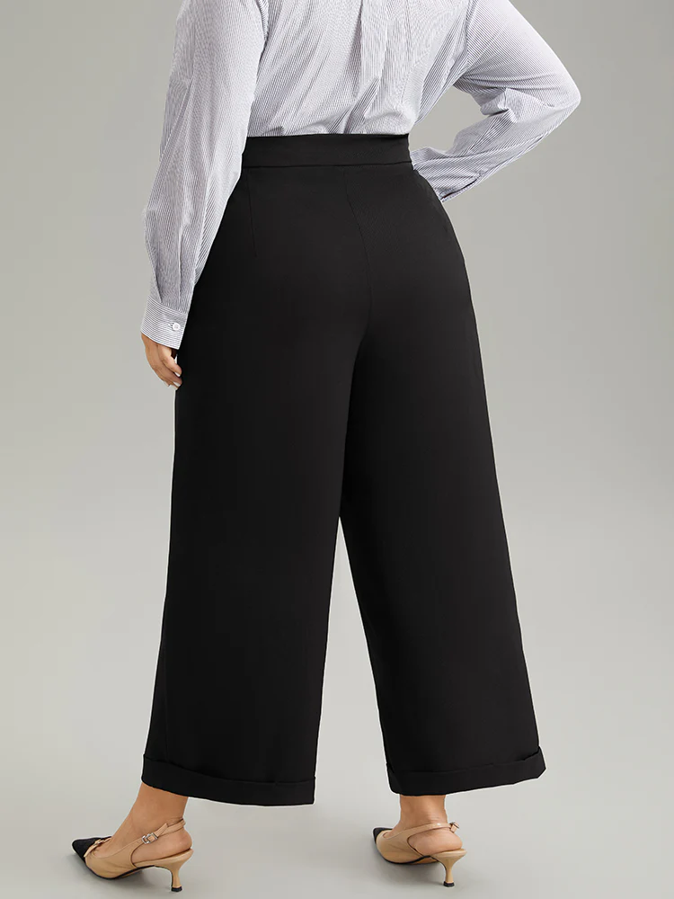 Plain Metal Detail Pocket Wide Leg Pants - Image 2