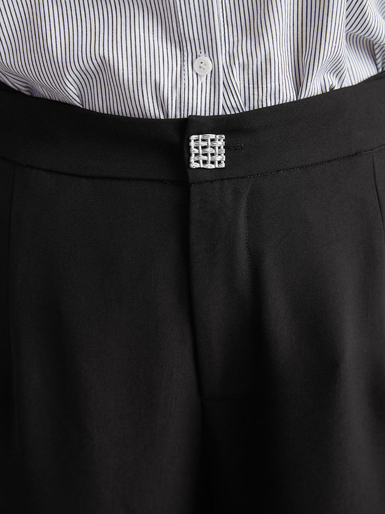 Plain Metal Detail Pocket Wide Leg Pants - Image 6