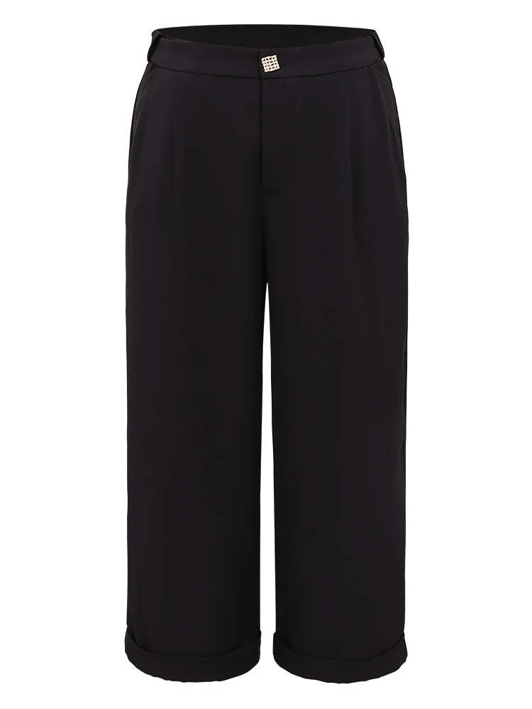 Plain Metal Detail Pocket Wide Leg Pants - Image 9