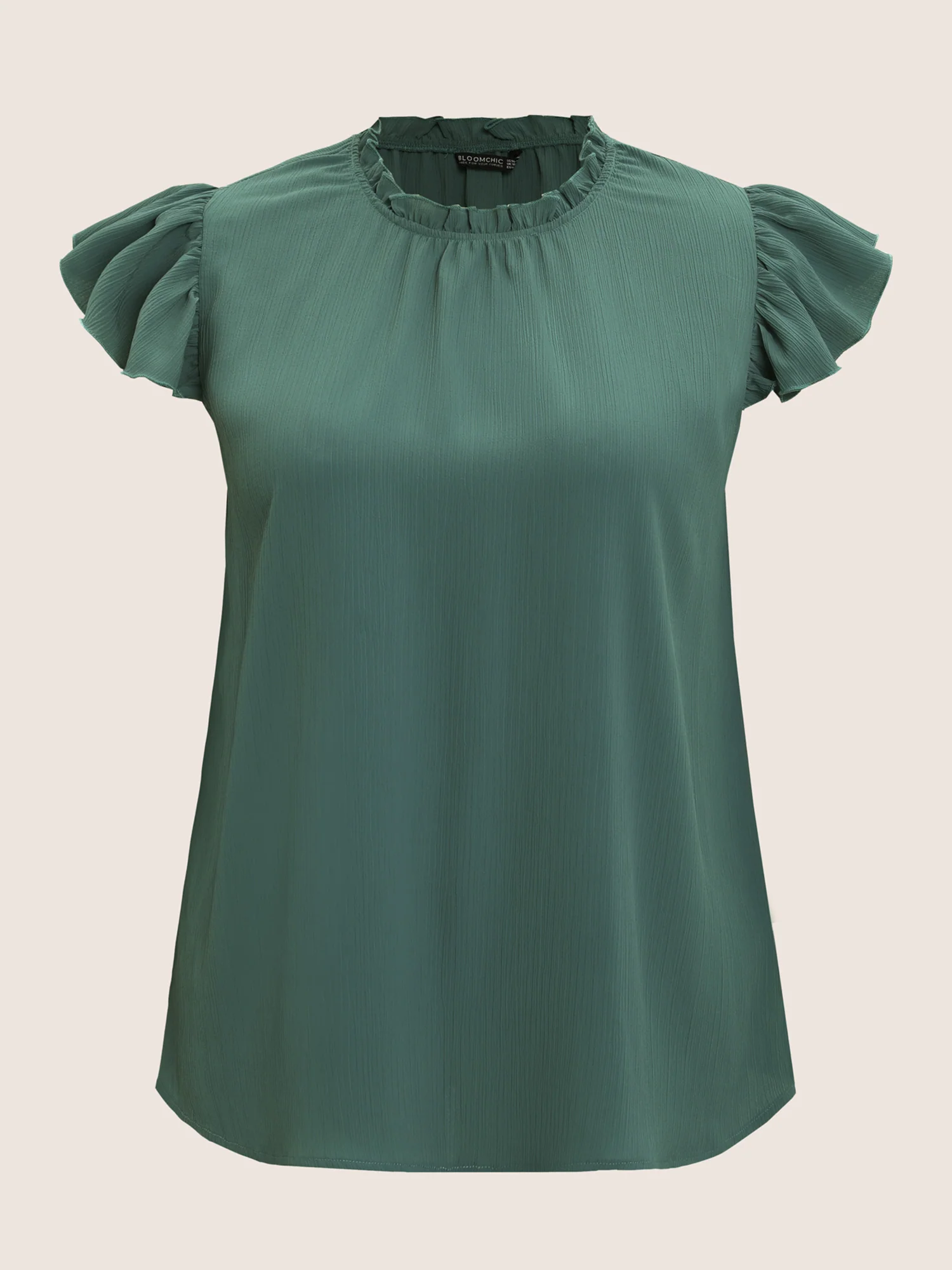 Plain Mock Neck Cap Sleeve Ruffle Trim Blouse - Image 10