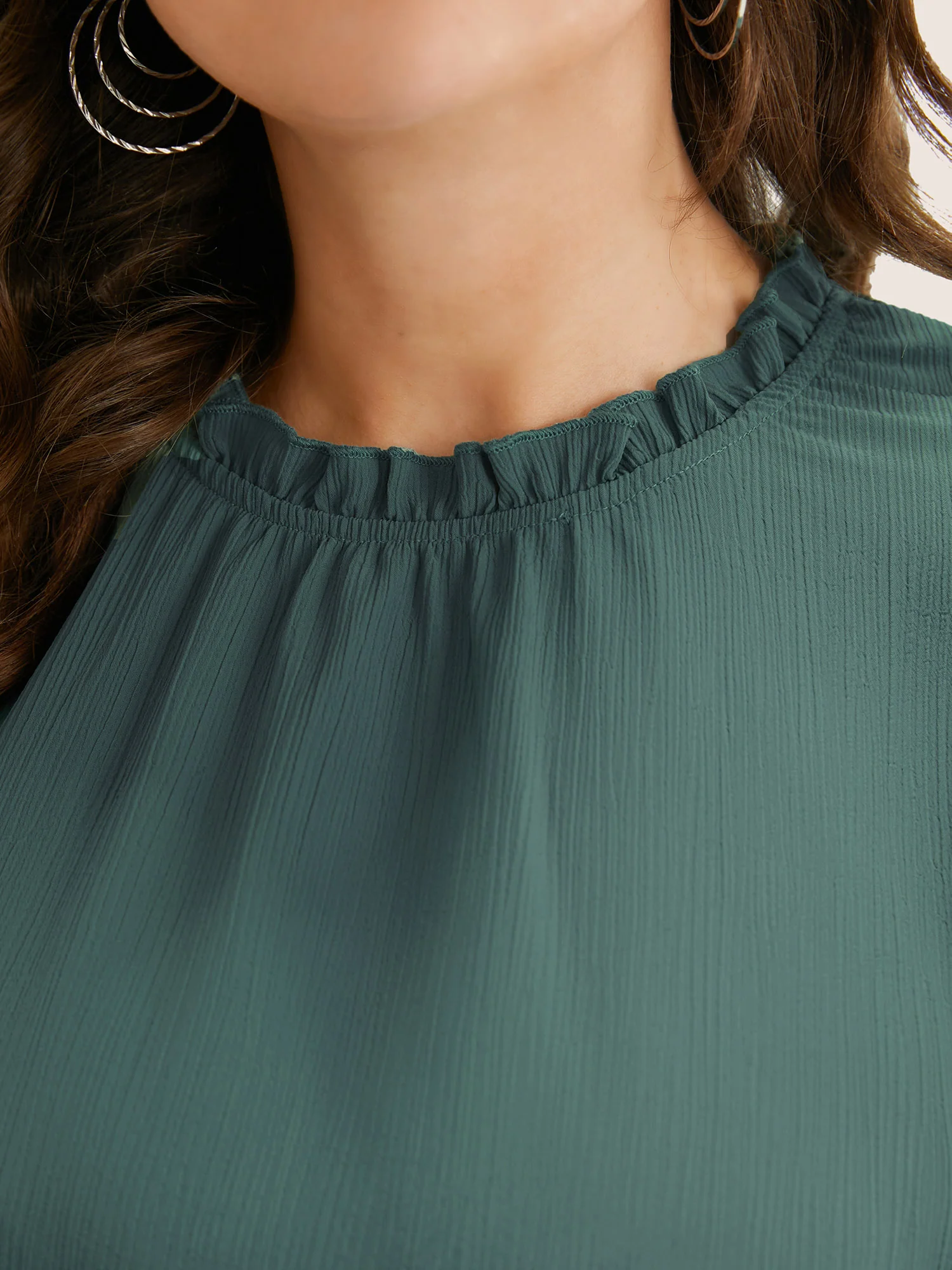 Plain Mock Neck Cap Sleeve Ruffle Trim Blouse - Image 8
