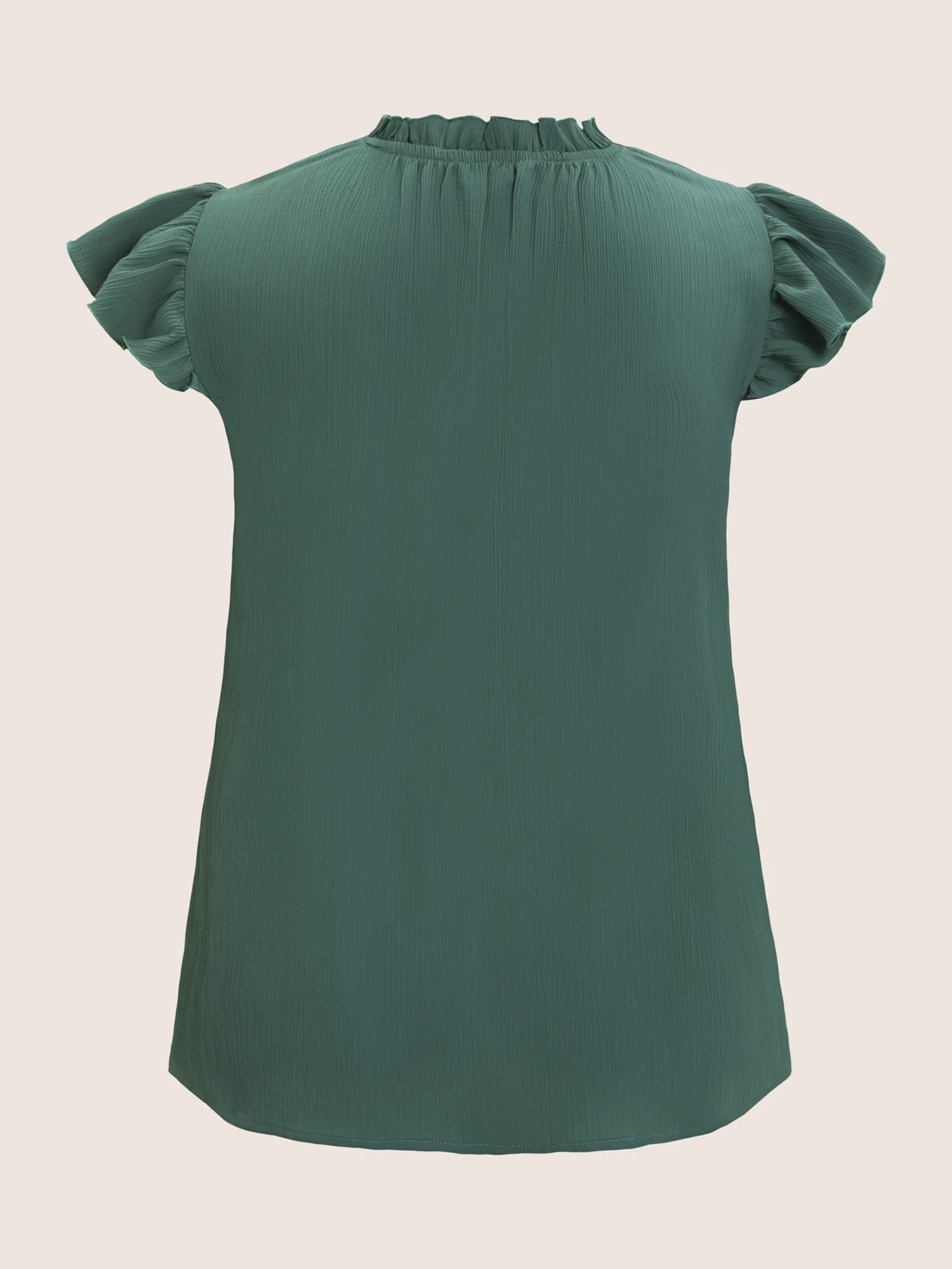 Plain Mock Neck Cap Sleeve Ruffle Trim Blouse - Image 9