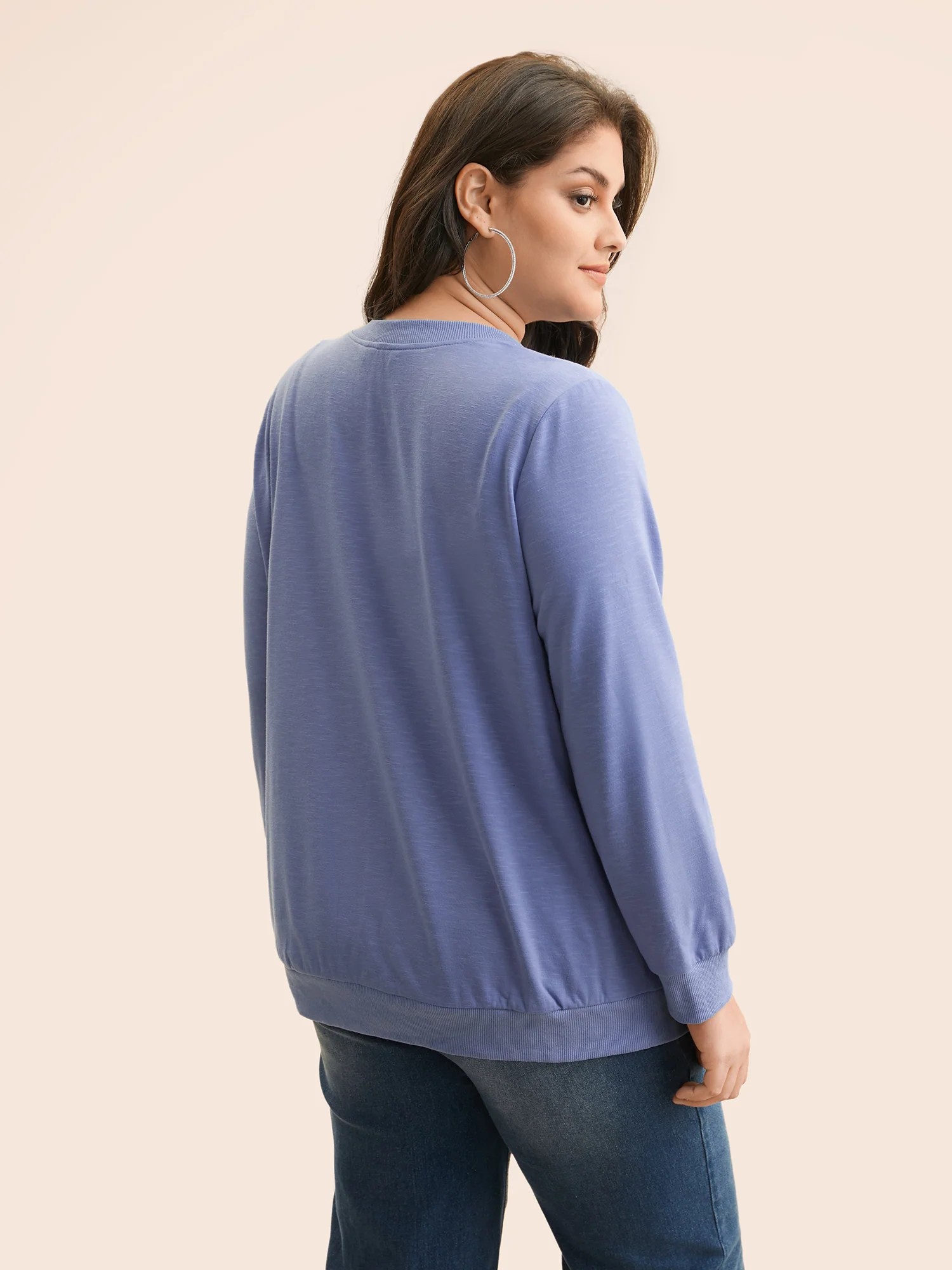 Plain Notched Collar Button Up Sweatshirt - Image 2
