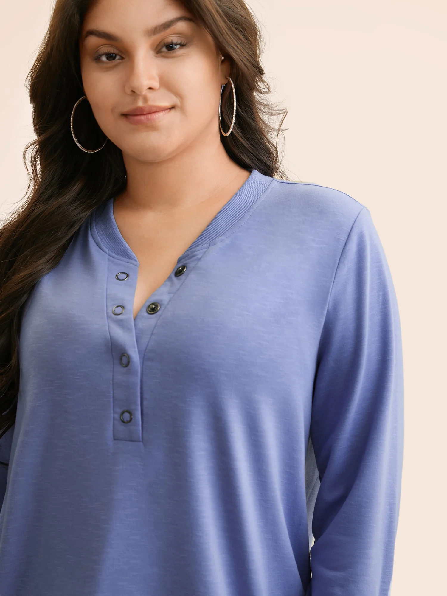Plain Notched Collar Button Up Sweatshirt - Image 4