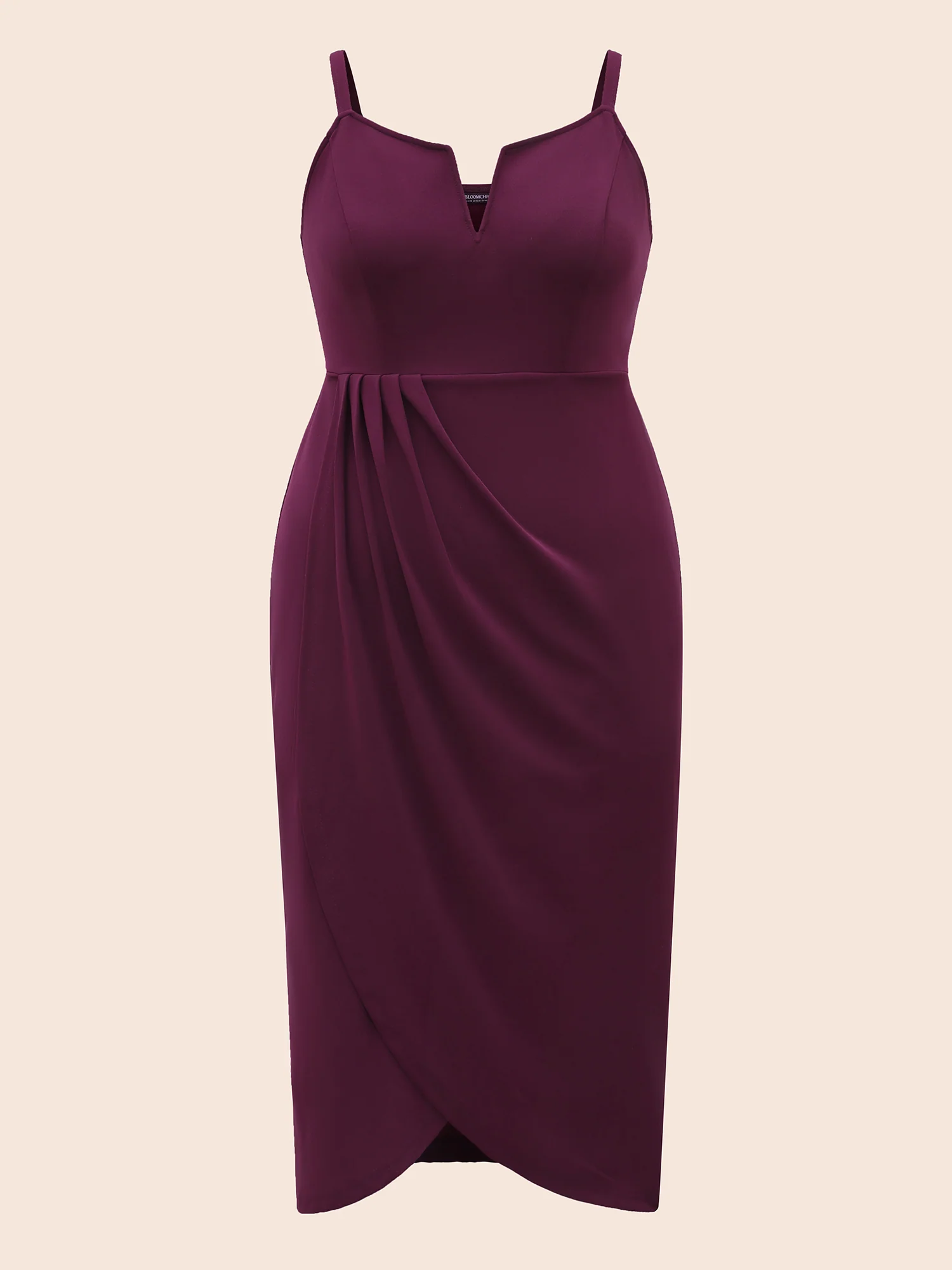Plain Notched Pleated Detail Spaghetti Strap Wrap Hem Dress - Image 7