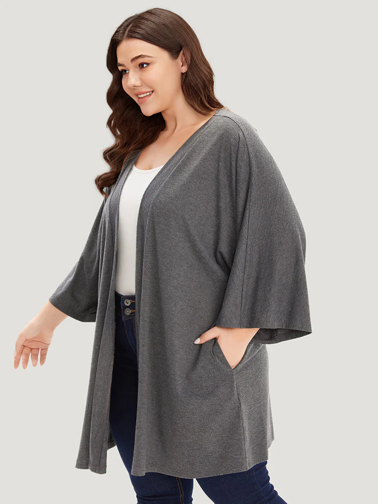 Supersoft Essentials Plain Open Front Pocket Batwing Sleeve Kimono - Image 3