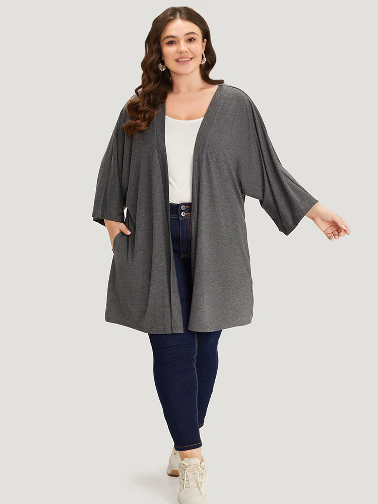 Supersoft Essentials Plain Open Front Pocket Batwing Sleeve Kimono - Image 5