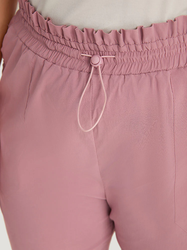 Plain Paperbag Waist Drawstring Hem Slant Pocket Pants - Image 7
