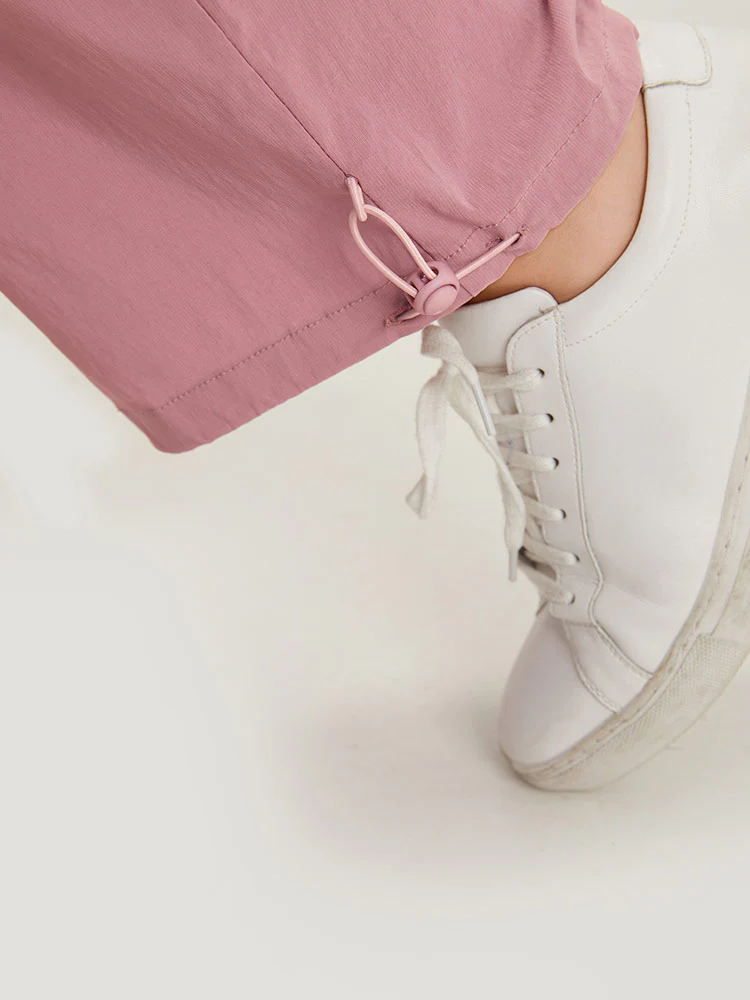 Plain Paperbag Waist Drawstring Hem Slant Pocket Pants - Image 8