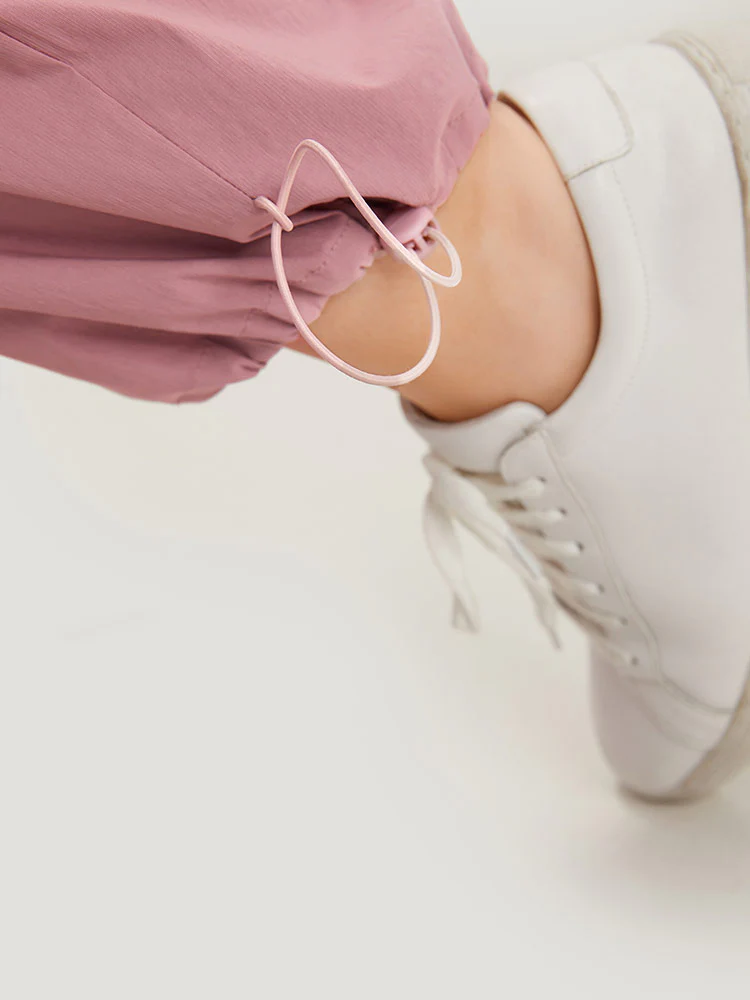 Plain Paperbag Waist Drawstring Hem Slant Pocket Pants - Image 9