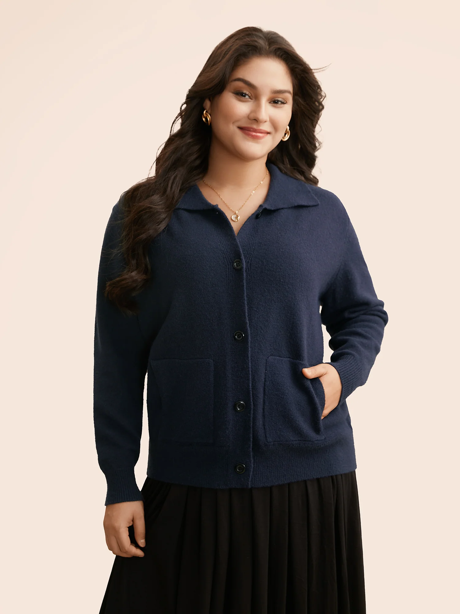 Plain Patched Pocket Button Up Cardigan - Image 3