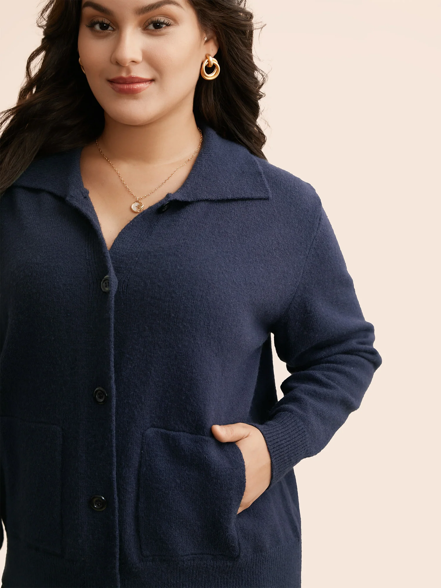Plain Patched Pocket Button Up Cardigan - Image 5