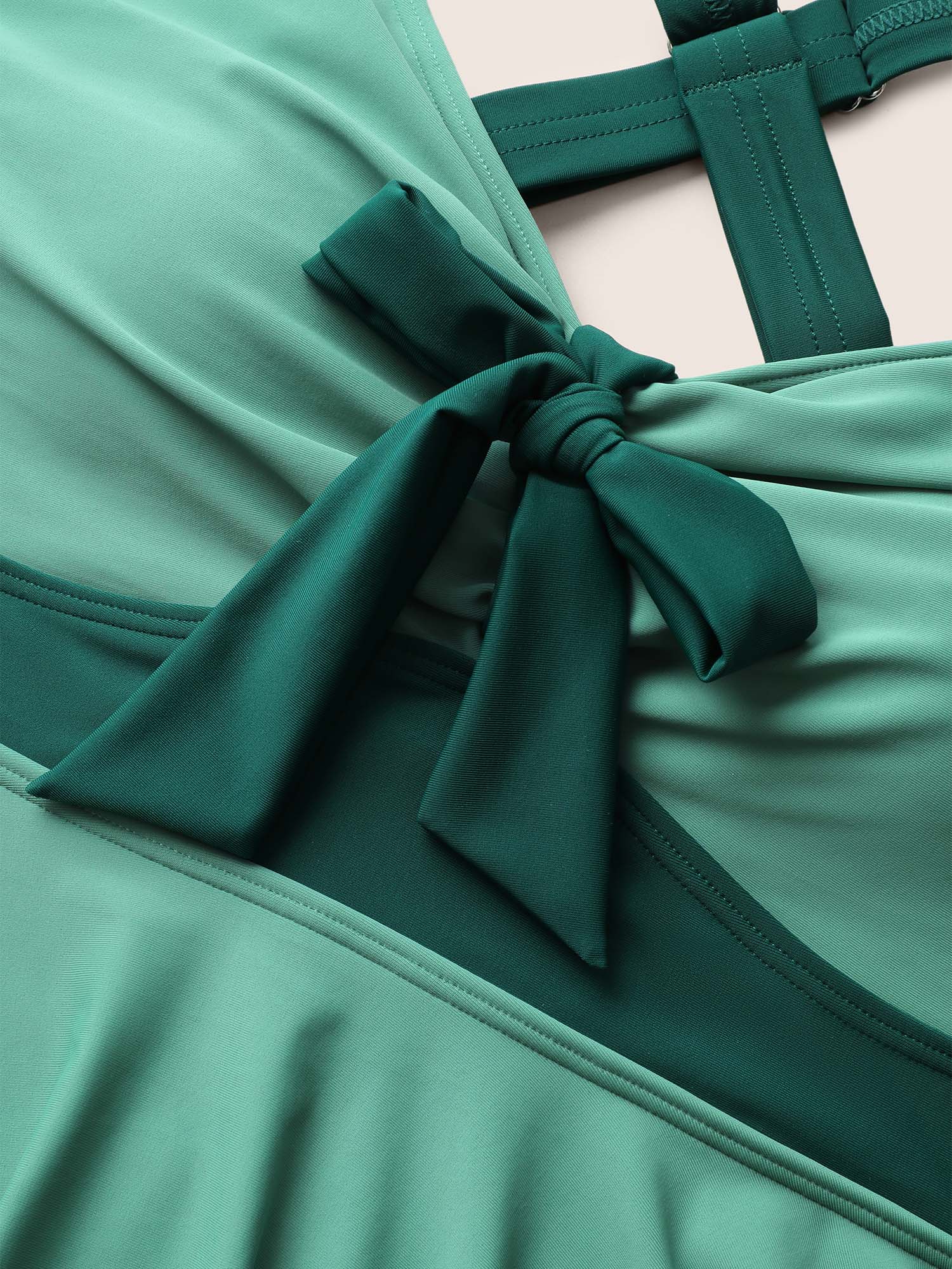 Plain Patchwork Bowknot Hanky Hem Swim Dress - Image 6